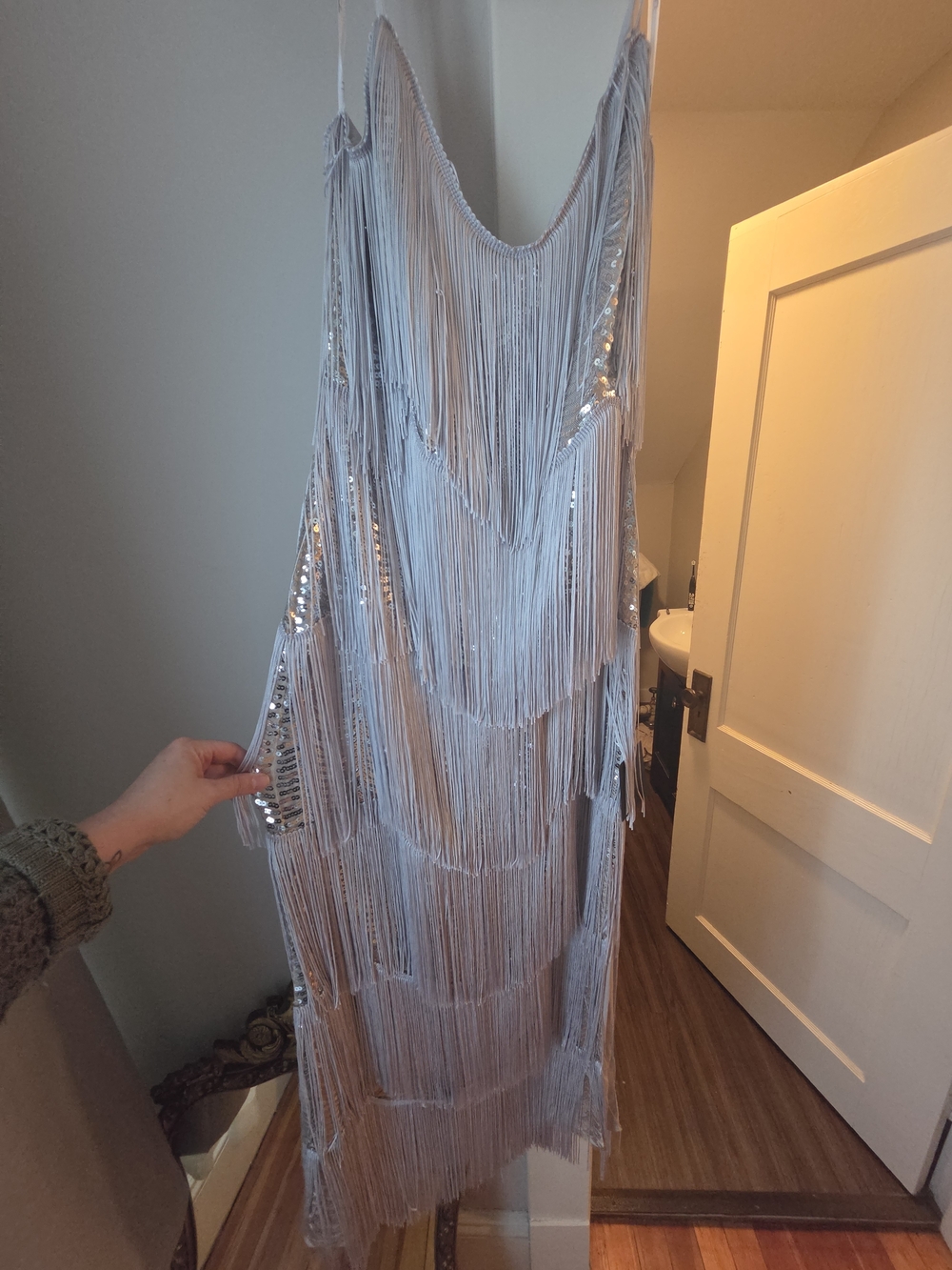 Lulu's Silver Fringe And Sequin Dress